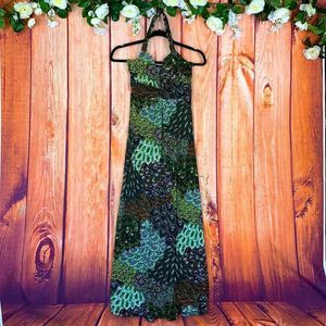 Hippie Peacock Feather Gypsy Halter Maxi Dress1686